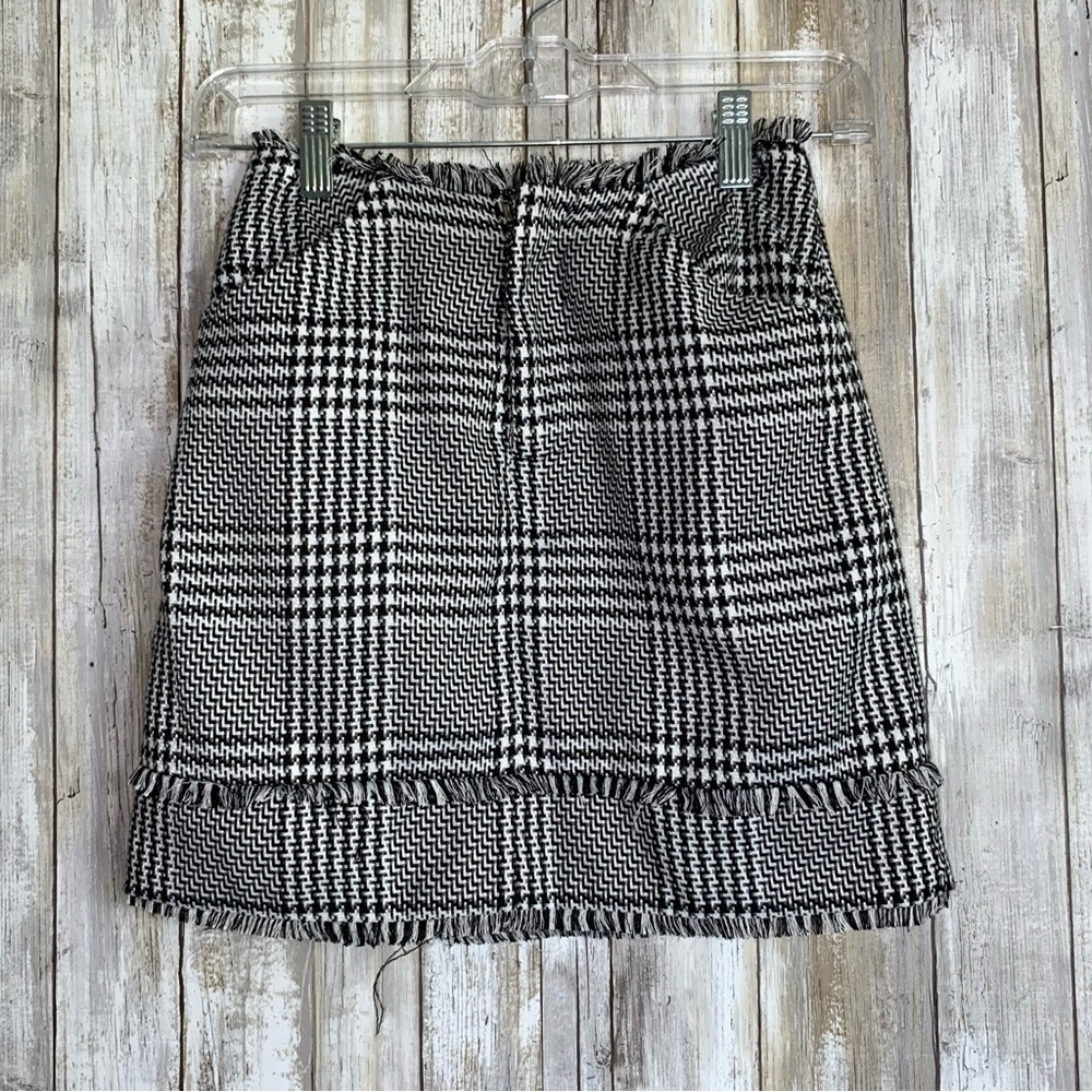 Lovers + Friends Arion Houndstooth Fringe Mini Skirt Black White XXS - Picture 2 of 6